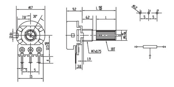 Kit 50 Peças - Potênciometro Linear Rotativo 1k L20 Mini 1