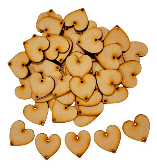 26 Corazones 6cm Fibrofacil Mdf Para Pintar 2 Perf Madera 0