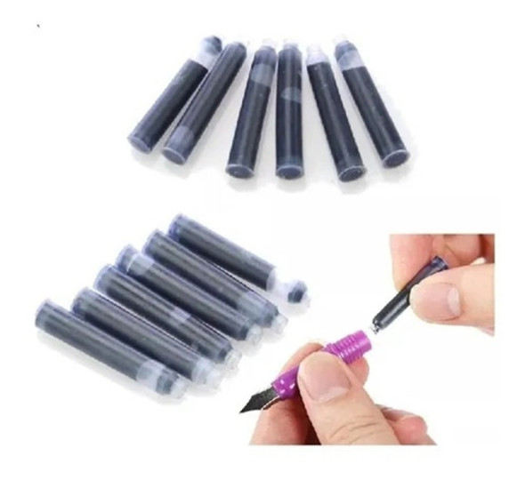 Kit 6 Cartuchos Tinta Carga Caneta Tinteiro Azul  - Preto 0