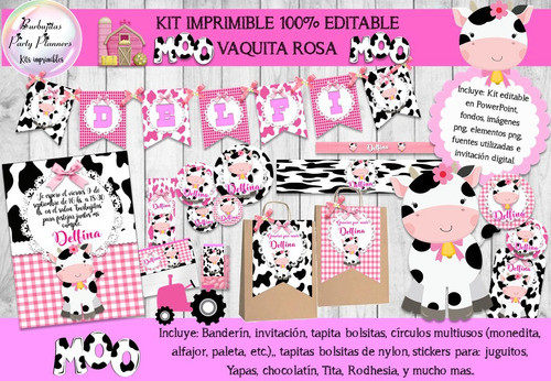 Kit Imprimible Candy Bar La Vaca Lola 100% Editable 0