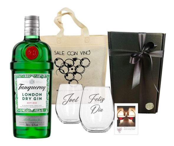Regalo Box Gin Tanqueray + 2 Vasos Personalizados - Grabados 0