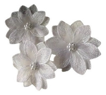 Pack De 3 Bellas Flores Organza Bordadas Con Perlas Novias 0