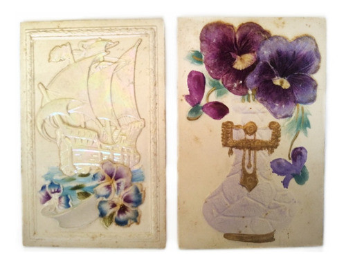 Antigua Tarjeta Postal C/ Manuscrito, Felpa Y Coloreada 1917 0