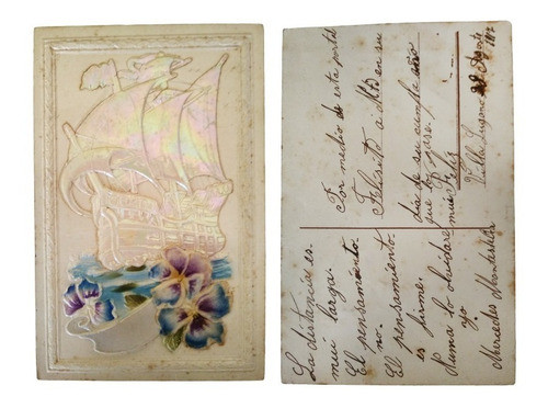 Antigua Tarjeta Postal C/ Manuscrito, Felpa Y Coloreada 1917 1