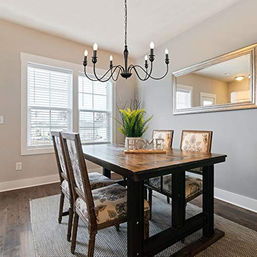 Wbindx Candelabro De Granja Negro De 6 Luces, Lámpara De Tec 1