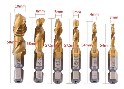 Juego De 6 Mechas / Machos Baño Titanio Mm C/hex. De ¼  Kti 1