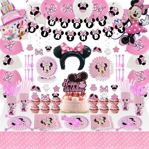 206 Pcs Minnie Birthday Party Supplies Sirve A 20 Invitados, 0
