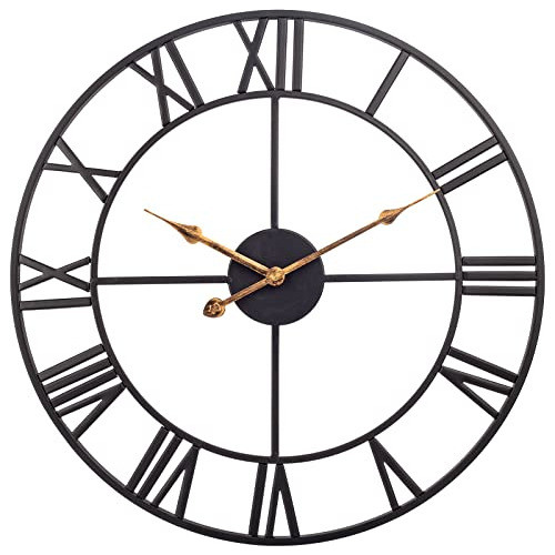 Reloj De Pared Grande Industrial Negro Numeros Romanos 76cm 0