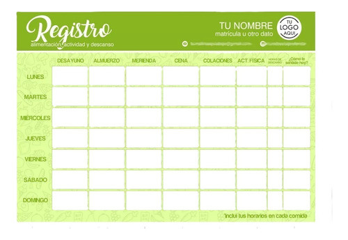 Planner Nutricional Editable Registro Menu Comidas Nutricion 0