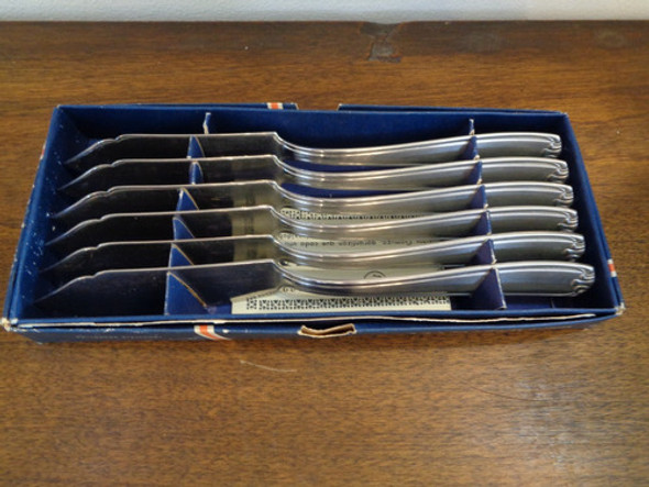 Antiguos 6 Cuchillos De Pescado Gamuza Corinto Caja Original 0