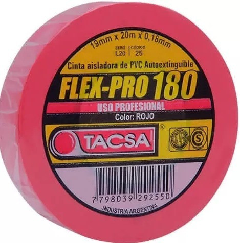 Cinta Aisladora Flex-pro 180 Roja X10mts - Tacsa - Stg 0