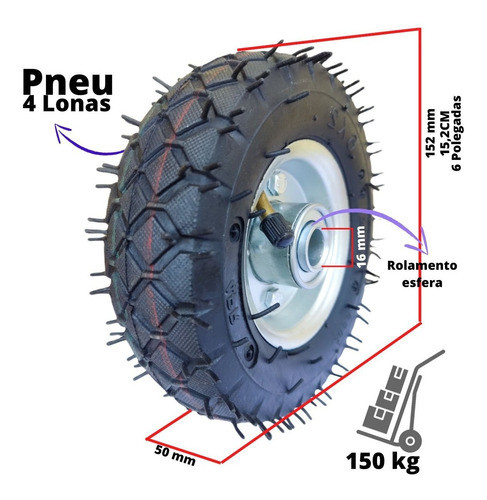 2 Roda Com Pneu 6x2 Com Câmera Ar 4 Lonas Speed  Pneumática 1