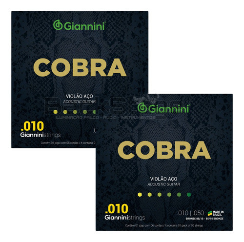 Encordoamento Cordas Giannini Cobra 010 P/ Violão Aço Geefle 1