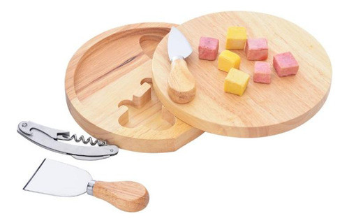 Conjunto De Tabua De Queijo Com Abridor De Madeira 4 Peças 0