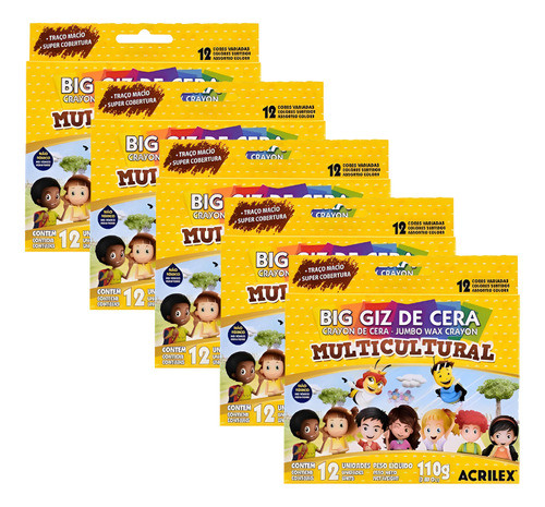 Kit Giz De Cera Multicultura 5 Caixas 12 Cores Acrilex 0