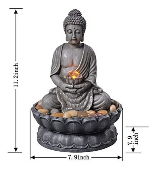 Fuente De Agua Interior De 28cm Alto Buda Sentada Iluminado 1