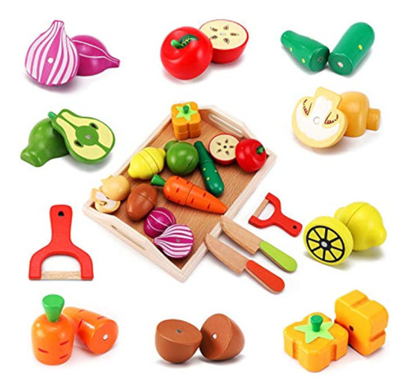 Carlorbo Juguetes De Madera Comida Para Niños 0