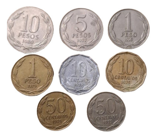 Chile Lote X 8 Monedas Incluye 10 Pesos 1980.  Usadas !!! 0