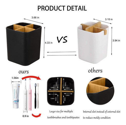 Soporte De Bamb Para Cepillos De Dientes Para Baos, 4 Ranura 1