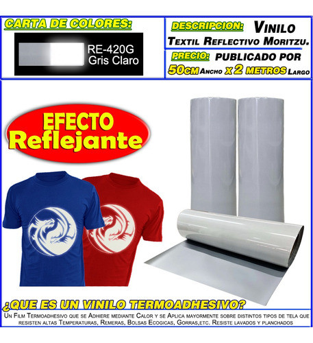Vinilo Textil Reflectivo Termoadhesivo Ropa 50x200cm Moritzu 1
