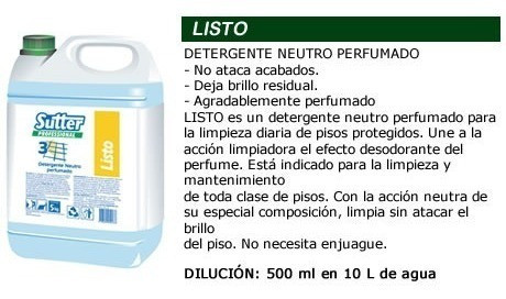 Limpiador Pisos Neutro Sutter Listo X 5 Lts. 1
