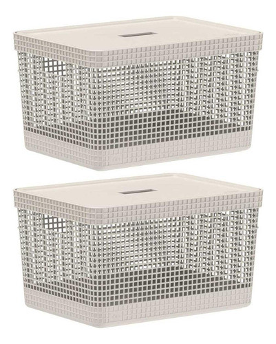 2x Cesto 20l Organizador Multiuso Ou Grid Bege Com Tampa 0
