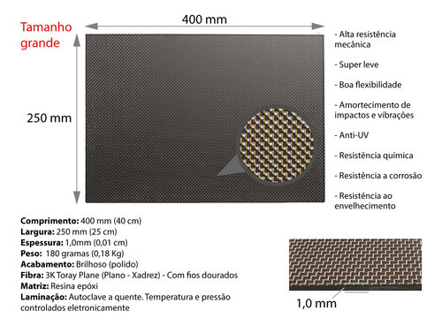 Fibra Carbono Folha Placa Painel Placa Grande 400x250x1,0mm 1