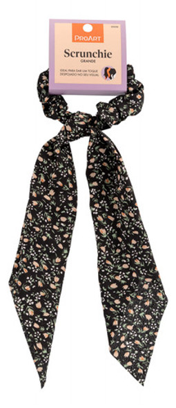 Xuxinha De Cabelo Scrunchie Preto Florido Grande - Proart 1