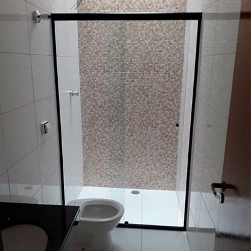 Kit Box Banheiro Reto Quadrado Preto S/vidro 1,33x1,90 0