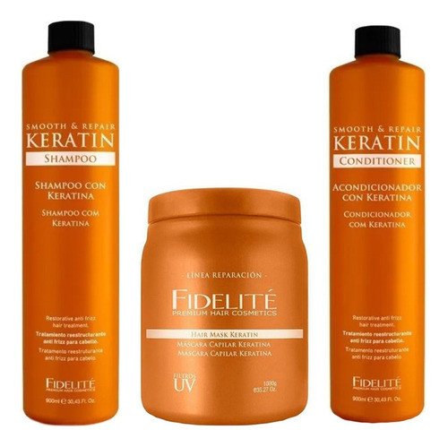 Kit Fidelite Keratina Shampoo Acondicionador Mascara Grande 0