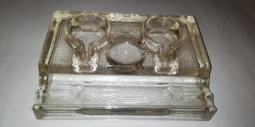 Tintero De Vidrio Antiguo Porta Plumas 0