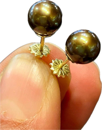 Luli Caravanas Oro 18k Perlas Negras Cultivo 7mmcierre Rosca 0