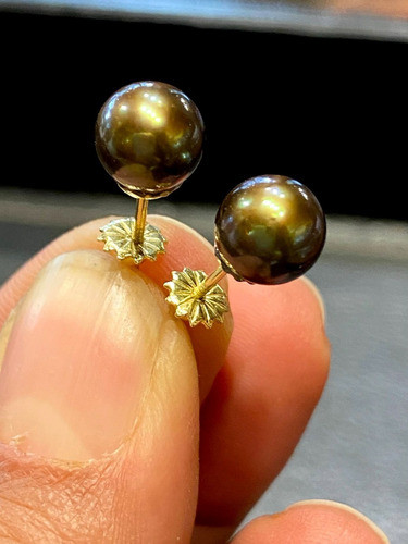 Luli Caravanas Oro 18k Perlas Negras Cultivo 7mmcierre Rosca 1