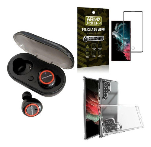 Kit Capa S22 Ultra +fone Ouvido Bluetooth Ly101 +película 3d 0
