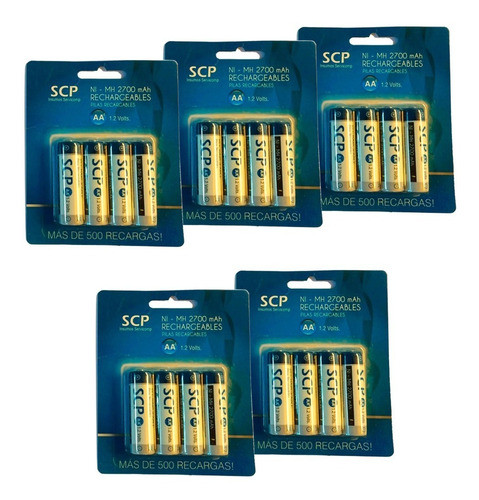 Combo De 5 Blister - 20 Pilas Aa Recargables Scp 2700 Mah 0
