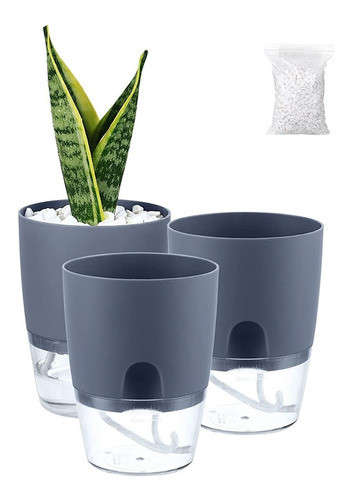 3 Macetas Planterhoma Autorriego Grises 15cm 0