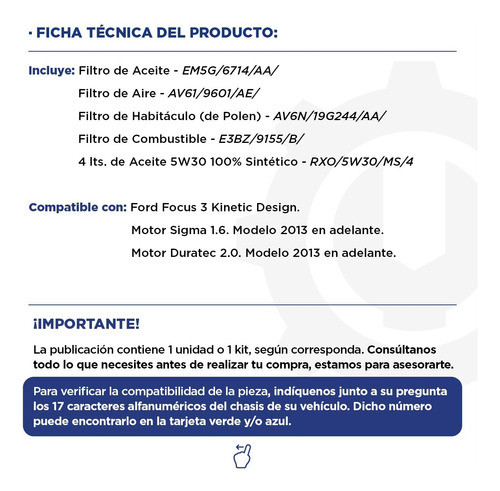 Kit 4 Filtros Ford Focus + Aceite Sintético Motorcraft 5w30 1