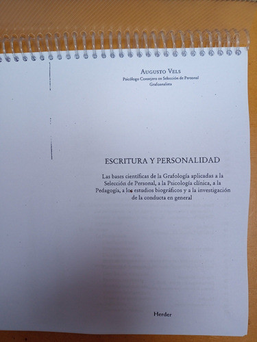 Libro Escritura Y Personalidad Bases Grafologia Augusto Vels 0