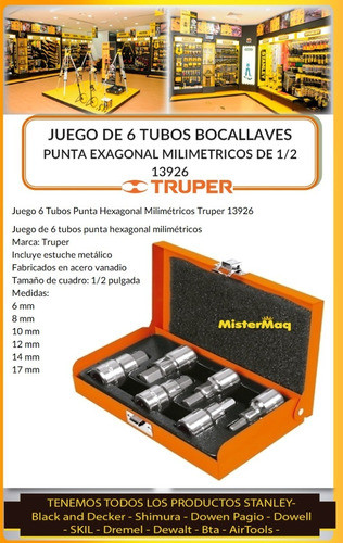 Juego De 6 Tubos Bocallaves Punta Exagonal 1/2  Truper 13926 1