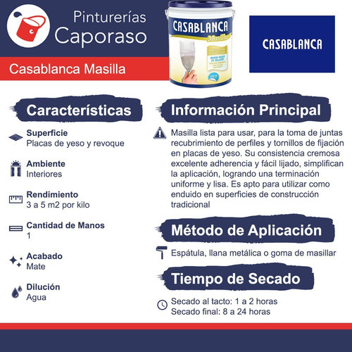 Masilla Para Placas Yeso Casablanca De  32kg Caporaso 1