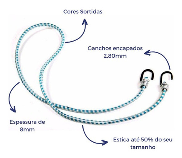 03 Cordas Elásticas Grossas Ganchos De Ferro  1,5 Metros 1