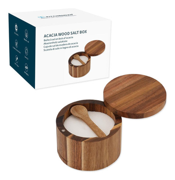 Tazón De Acacia Con Cuchara Para Sal Y Especias, 17cm 0