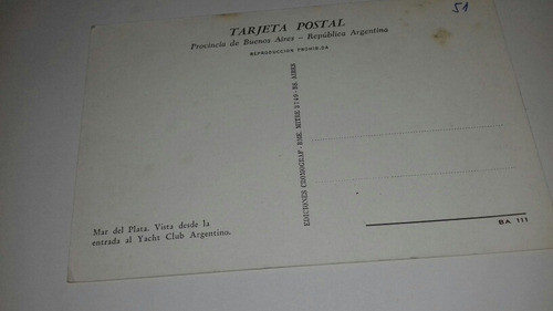 Antigua Postal Mar Del Plata Yacht Club Argentino Vista 1