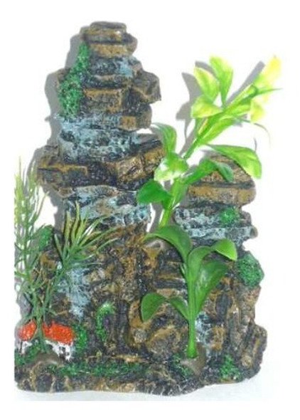 Adorno Roca Con Plantas  Los Mas Vendidos .acuario El Delfin 0