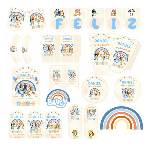 Kit Imprimible Bluey (tipo Salmon Melon) Cumpleaños 0