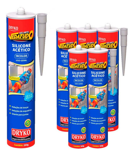 Silicone Acético Transparente 280g Dryko Com 06 Unidades 0