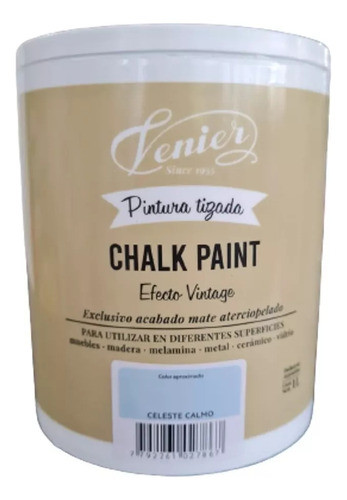 Pintura Chalk Paint Tizada Al Agua Celeste Calmo 1lt Sibaco 0
