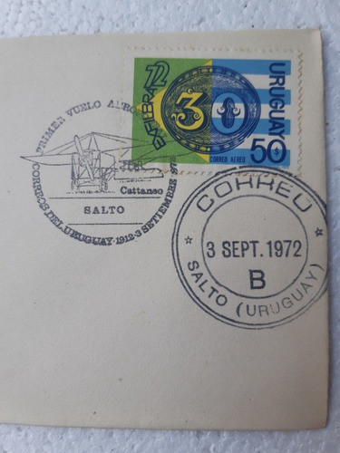 Sello Exfilbra 72 / Sobre 60 Años 1er Vuelo Aeropostal Uy 1