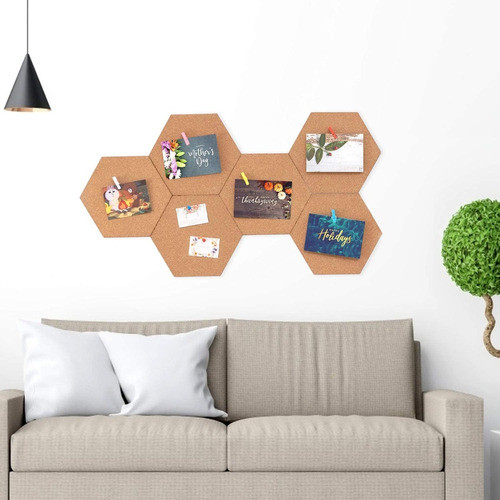 Set Corcho Hexágonos X12 Un Decoración Oficina + Cinta Bifaz 0
