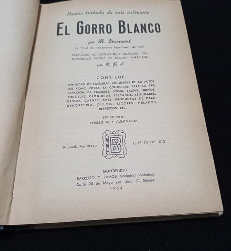 Libro De Cocina El Gorro Blanco 1